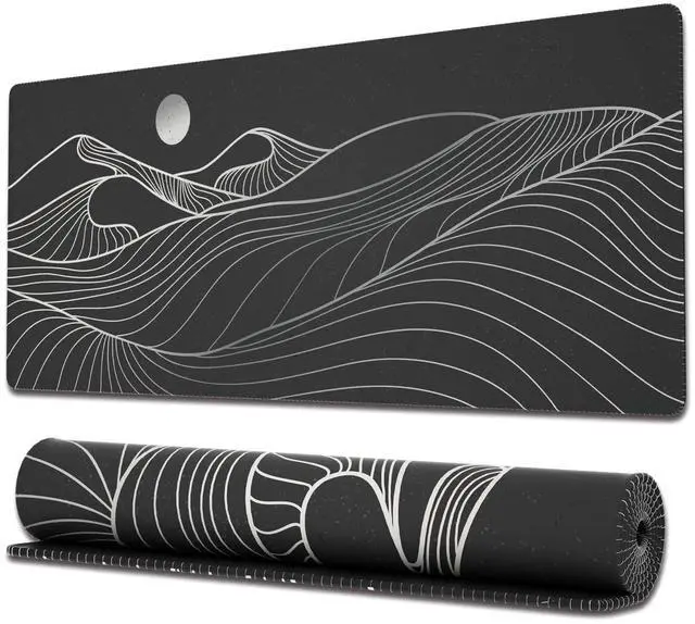 Main image of KEHIPI Large Gaming Mouse Pad with Stitched Edges, Minimalist Mountains Desk Mat, Extended XL Mousepad with Anti-Slip Base, Cute Desk Pad for Keyboard and Mouse, 31.5 x 11.8 in, Black and White