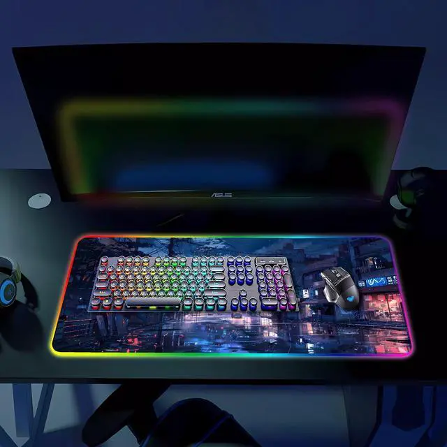 Alt view image 6 of 6 - KEHIPI RGB Gaming Mouse Pad, Large Mousepad with Led Light, Gaming Accessories Keyboard Pad for Desk, Non-Slip Rubber Base Big Mouse Mat for Gamer, 31.5 X 11.8 Inch, Japanese Streets