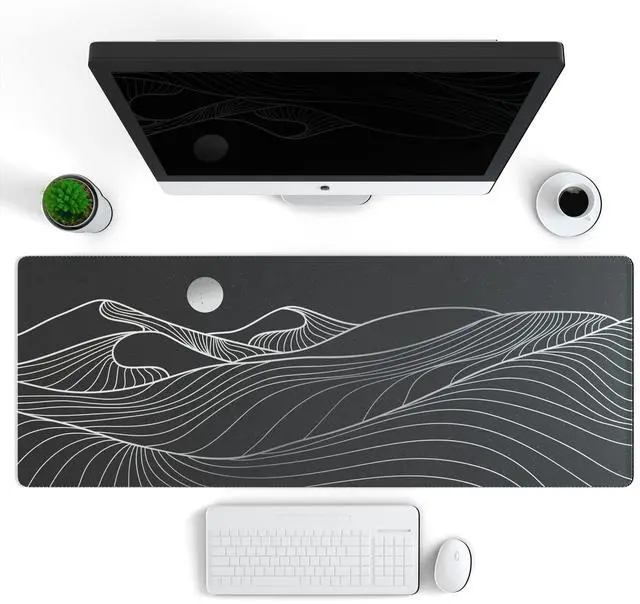 Alt view image 2 of 7 - KEHIPI Large Gaming Mouse Pad with Stitched Edges, Minimalist Mountains Desk Mat, Extended XL Mousepad with Anti-Slip Base, Cute Desk Pad for Keyboard and Mouse, 31.5 x 11.8 in, Black and White