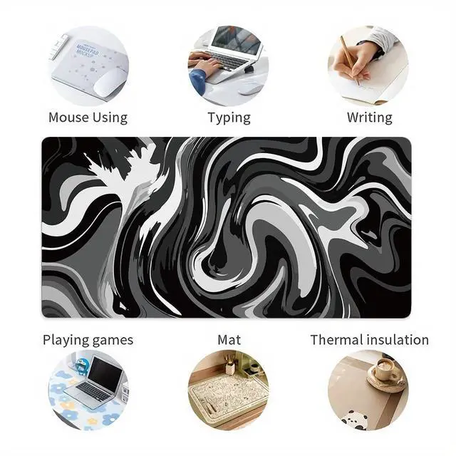 Alt view image 5 of 7 - KEHIPI Large Gaming Mouse Pad - Black and White Mouse Pad with Stitched Edges, Extended XL Mousepad with Anti-Slip Rubber Base, Ink Liquid Wave Desk Mat for Keyboard and Mouse(31.5x15.8 inch)