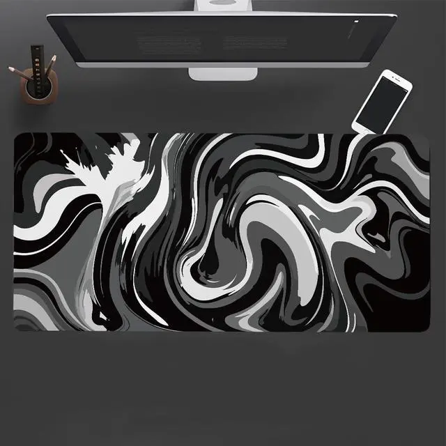 Alt view image 7 of 7 - KEHIPI Large Gaming Mouse Pad - Black and White Mouse Pad with Stitched Edges, Extended XL Mousepad with Anti-Slip Rubber Base, Ink Liquid Wave Desk Mat for Keyboard and Mouse(31.5x15.8 inch)