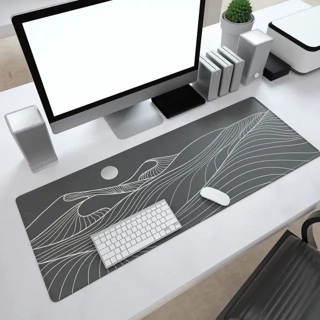 Alt view image 7 of 7 - KEHIPI Large Gaming Mouse Pad with Stitched Edges, Minimalist Mountains Desk Mat, Extended XL Mousepad with Anti-Slip Base, Cute Desk Pad for Keyboard and Mouse, 31.5 x 11.8 in, Black and White