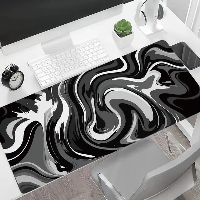 Alt view image 6 of 7 - KEHIPI Large Gaming Mouse Pad - Black and White Mouse Pad with Stitched Edges, Extended XL Mousepad with Anti-Slip Rubber Base, Ink Liquid Wave Desk Mat for Keyboard and Mouse(31.5x15.8 inch)