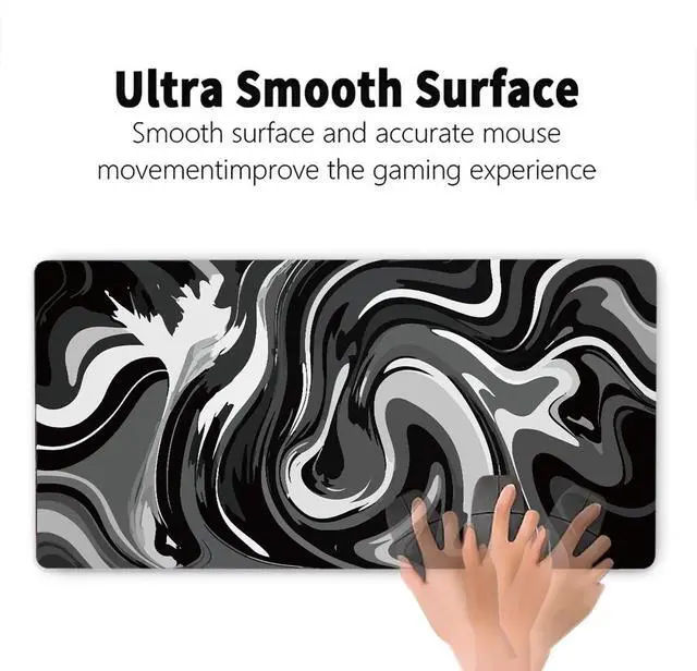 Alt view image 4 of 7 - KEHIPI Large Gaming Mouse Pad - Black and White Mouse Pad with Stitched Edges, Extended XL Mousepad with Anti-Slip Rubber Base, Ink Liquid Wave Desk Mat for Keyboard and Mouse(31.5x15.8 inch)