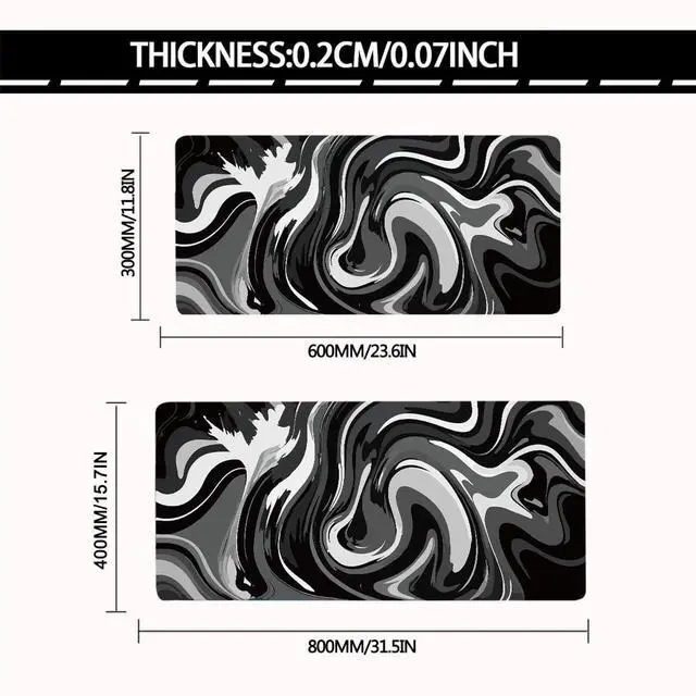 Alt view image 2 of 7 - KEHIPI Large Gaming Mouse Pad - Black and White Mouse Pad with Stitched Edges, Extended XL Mousepad with Anti-Slip Rubber Base, Ink Liquid Wave Desk Mat for Keyboard and Mouse(31.5x15.8 inch)