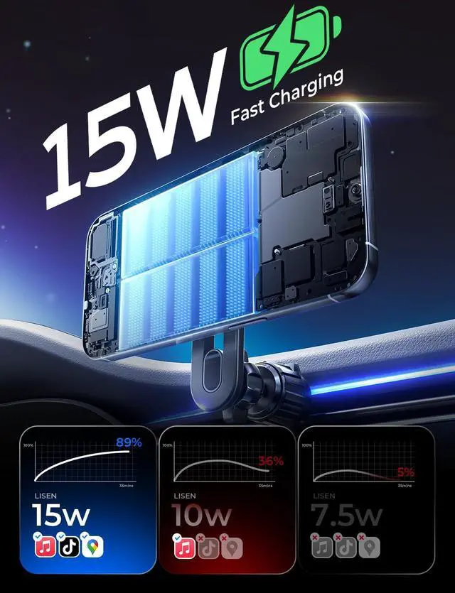 Alt view image 2 of 7 - KEHIPI for iPhone 17 MagSafe Car Mount Charger, [Safer & Faster] Vent Magnetic Wireless Car Charger, Car Vent Phone Mount Charger Fits iPhone 17 Pro Max Air 15 14 13, Samsung with MagSafe Case,Silver