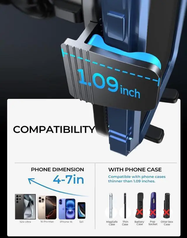 Alt view image 7 of 7 - KEHIPI Upgrade Car Vent Phone Mount, Phone Holders for Your Car Vent Wider Clamp & Metal Hook Phone Holder [Thick Cases Friendly] 360° Rotation, Air Vent Car Phone Mount for iPhone Samsung Smartphones