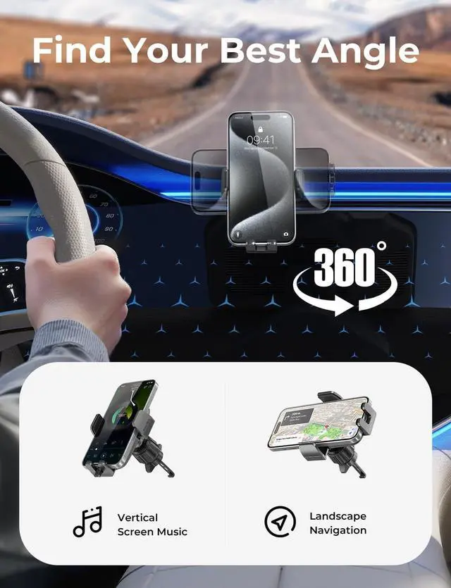 Alt view image 6 of 7 - KEHIPI Upgrade Car Vent Phone Mount, Phone Holders for Your Car Vent Wider Clamp & Metal Hook Phone Holder [Thick Cases Friendly] 360° Rotation, Air Vent Car Phone Mount for iPhone Samsung Smartphones