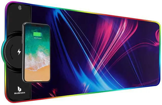 Main image of KEHIPI Gaming Mouse Pad,Gaming Desk Mat,Mouse Pad with Wireless Charging,15W Fast Chargering,10 Lighting Modes,for Gaming Keyboard&Mouse,Home&Office,Mobile Phone Devices,31.5"X11.8",Flare Color