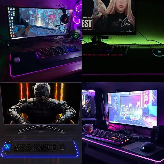 Alt view image 7 of 7 - KEHIPI Gaming Mouse Pad,Gaming Desk Mat,Mouse Pad with Wireless Charging,15W Fast Chargering,10 Lighting Modes,for Gaming Keyboard&Mouse,Home&Office,Mobile Phone Devices,31.5"X11.8",Flare Color