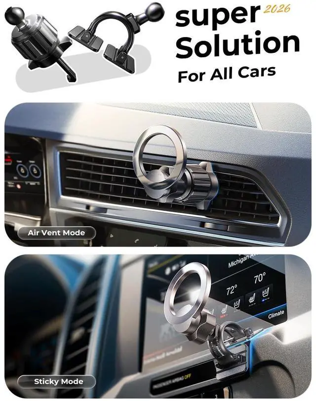 Alt view image 2 of 7 - KEHIPI Magnetic Phone Holder for Car,MagSafe Car Mount for iPhone 17 Car Accessories for Men Women Gift RV Essentials [95% Increase Magnet] Cars Vent Phone Mount Truck Mat Fit GPS iPhone 17 Pro