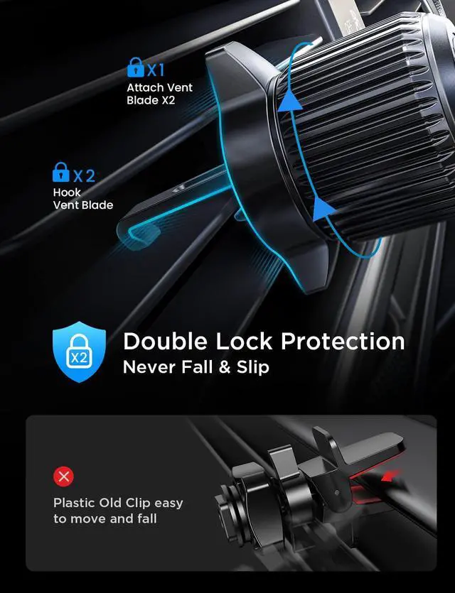 Alt view image 4 of 7 - KEHIPI 2025 Car Phone Mount, Phone Holders for Your Car [Thick Cases Friendly] Car Phone Holder Air Vent Wider Clamp & Metal Hook Cell Phone Car Mount for iPhone Pro Max Samsung Smartphones