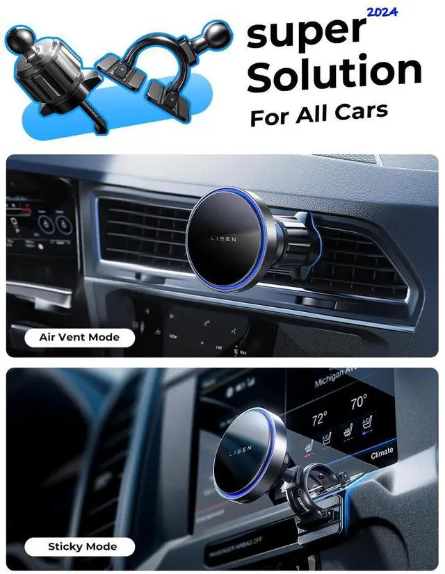 Alt view image 2 of 7 - KEHIPI for 15W MagSafe Car Mount Charger,Magnetic Wireless Car Charger for iPhone 17 Pro Max Accessories,Magnetic Phone Holder for iPhone 17 Air Pro Max Plus 16 15 14 13 12,Samsung S25/24 with MagSafe