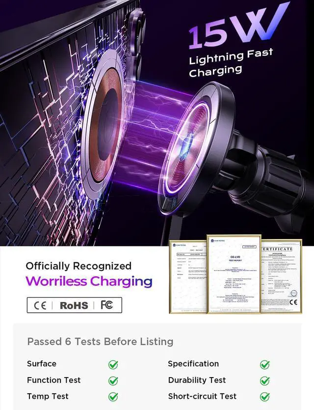 Alt view image 4 of 7 - KEHIPI for 15W MagSafe Car Mount Charger,Magnetic Wireless Car Charger for iPhone 17 Pro Max Accessories,Magnetic Phone Holder for iPhone 17 Air Pro Max Plus 16 15 14 13 12,Samsung S25/24 with MagSafe