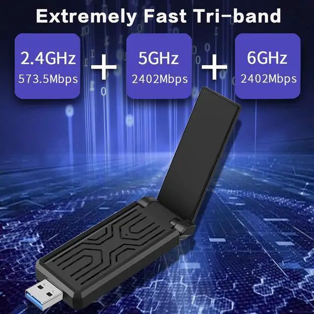 Alt view image 3 of 7 - KEHIPI Gaming WiFi Adapter for PC,6GHZ WiFi Adapter,USB WiFi Adapter,IEEE802.11AX,MU-MIMO Technologies,AXE3000 3Band(2.4+5.0+6.0G) Wireless Gigabit Speed Up to 5.3Gbps, New 6GHz,Supports Windows 11/10