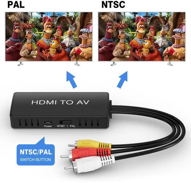 Alt view image 7 of 7 - HDMI to RCA Converter, HDMI to AV 3RCA CVBs Composite Video Audio Converter Adapter for Old TV Compatible PAL/NTSC for Roku, Android TV Box, DVD ect