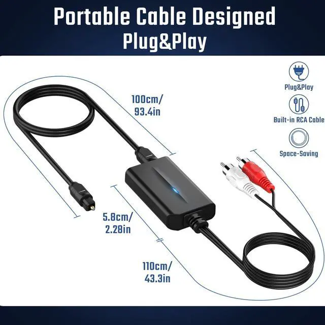 Alt view image 4 of 7 - KEHIPI 192kHz DAC Digital to Analog Audio Converter 7ft/2.1m Digital Audio Optical to RCA Cable SPDIF to RCA Converter with Built-in Audio Amplifier Chipset for HDTV, DVD, Blu-Ray Players