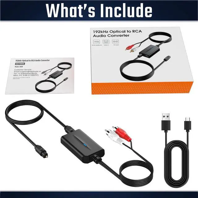 Alt view image 7 of 7 - KEHIPI 192kHz DAC Digital to Analog Audio Converter 7ft/2.1m Digital Audio Optical to RCA Cable SPDIF to RCA Converter with Built-in Audio Amplifier Chipset for HDTV, DVD, Blu-Ray Players