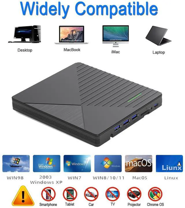 Alt view image 4 of 7 - KEHIPI External CD DVD Drive for Laptop Mac with 3 USB Ports and 2 TF/SD Card Slots,USB 3.0 & USB-C CD DVD Optical Disc Reader Burner Player MacBook Pro Air iMac Laptop PC Windows 11/10/8/7 Linux Mac