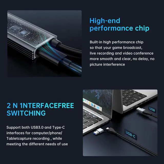 Alt view image 6 of 7 - KEHIPI USB 3.0 Video Capture Card with 100W PD - HDMI to USB/USB-C Capture Card 1440P 30fps & 1080P 60fps Video Capture Device for Streaming, Game Recording, Compatible for Quest 3, Switch, PS4/PS5