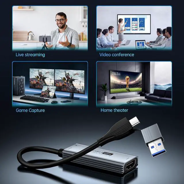 Alt view image 7 of 7 - KEHIPI USB 3.0 Video Capture Card with 100W PD - HDMI to USB/USB-C Capture Card 1440P 30fps & 1080P 60fps Video Capture Device for Streaming, Game Recording, Compatible for Quest 3, Switch, PS4/PS5