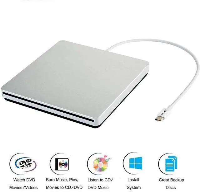 Alt view image 2 of 5 - KEHIPI USB-C Superdrive External DVD/CD Reader and DVD/CD Burner for Apple-MacBook Air/Pro/iMac/Mini/MacBook Pro/ASUS/ASUS/DELL Latitude with USB-C Port Plug and Play(Silver)
