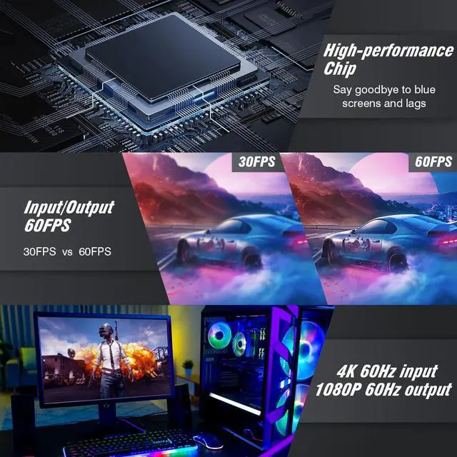 Alt view image 2 of 7 - KEHIPI Video Capture Card, USB3.0 HDMI to USB C Capture Card, 4K 1080P 60FPS, Video Recording Card for Gaming Live Streaming, for Windows/Mac OS System with USB C Adapter to Adjust PS4, Switch, Xbox