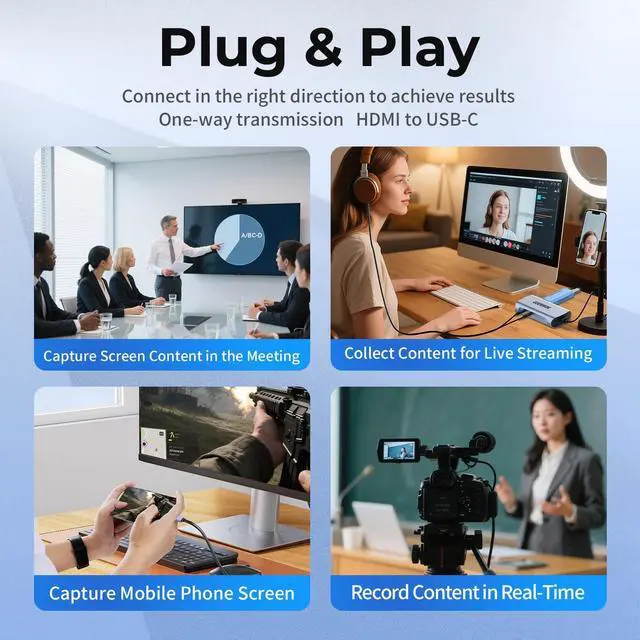 Alt view image 7 of 7 - KEHIPI 4K 60FPS & 1080P 240FPS HDMI Capture Card for Streaming, USB 3.0 to USB-C/A, 4K30 Passthrough, 3.5mm Audio in and Mic Out, Works with Switch 2/1, PS5/4, Quest 3, Xbox, Pad, Mac, PC