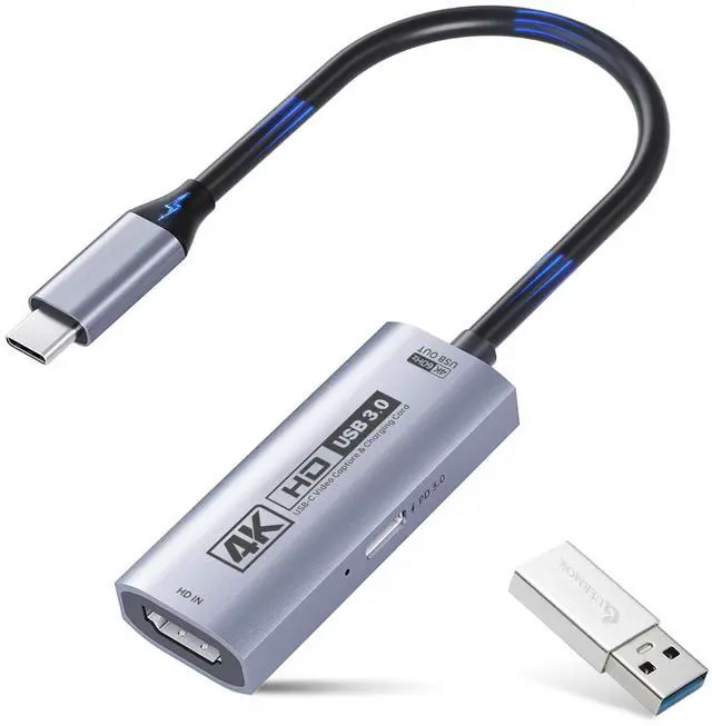 Main image of KEHIPI 4K USB3.0 Video Capture Card with PD 100W, 4K@60FPS or 2K@144FPS HDMI to USB-A/C Capture Card for Streaming, Works with Pad, Tablet, MacOS, Switch2/1, Laptop, PC, Camera, VR, Silver