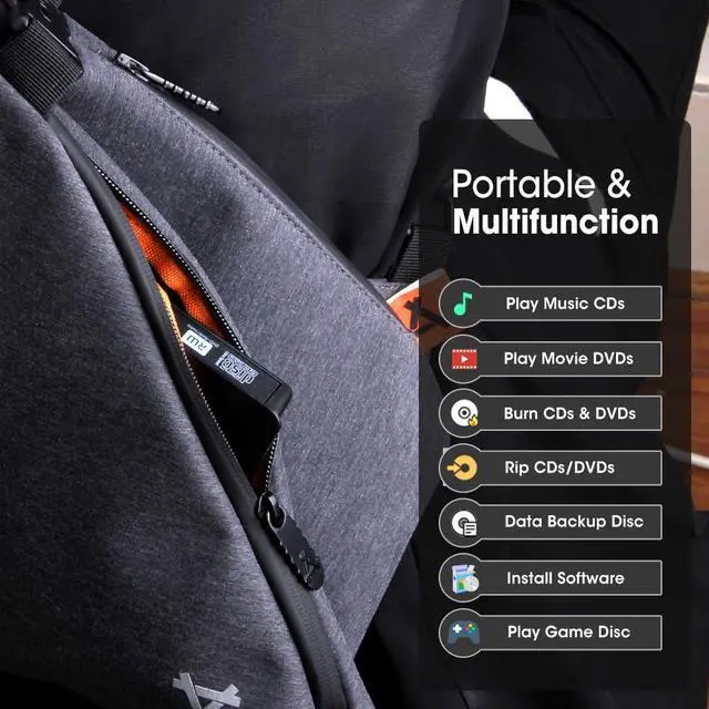 Alt view image 6 of 7 - KEHIPI External CD/DVD Drive for Laptop, USB 3.0 & USB-C Portable CD/DVD-RW Player Reader Writer Burner, Optical Disc Drive for Windows 11/10 PC, Mac, MacBook & Linux Computer, Model ECD829-Y