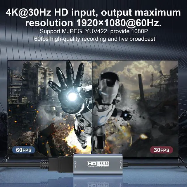 Alt view image 4 of 7 - KEHIPI Video Capture Card,4K HDMI to USB 3.0 Capture Card,HDMI to USB Audio Video Recording in 1080P@60Hz, 2K@50Hz for Teaching,Broadcasting,Gaming,Streaming,Video Conference