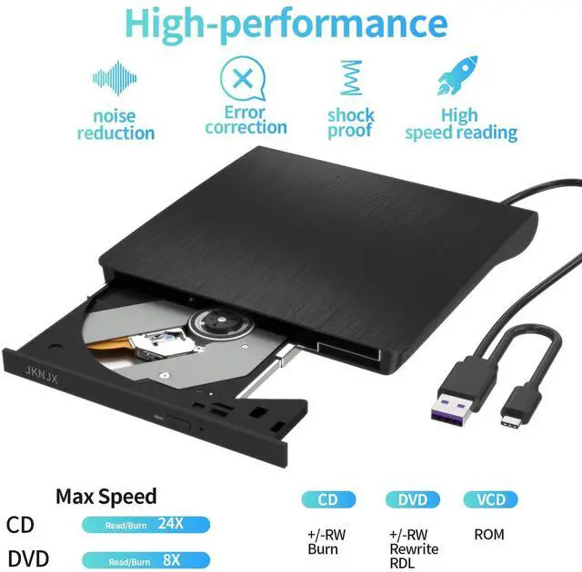 Alt view image 2 of 7 - KEHIPI External DVD Drive,USB 3.0 and Type-C CD DVD Disc Reader Writer Burner Player,Slim and Portable CD DVD +/-RW Optical Drive for PC Laptop Desktop MacBook Mac Windows 7/8.1/10/11 Linux OS Apple