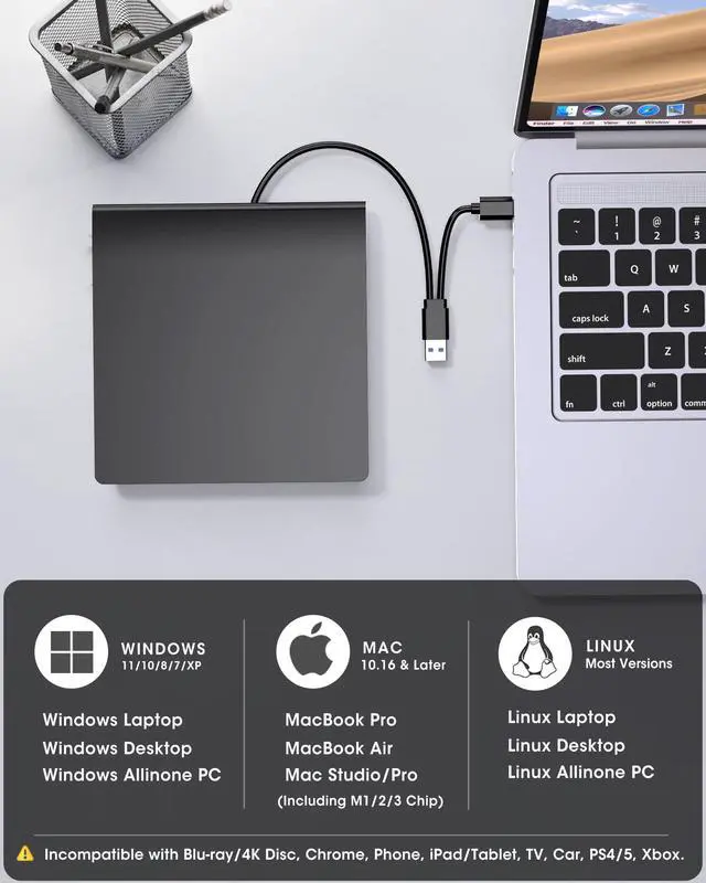 Alt view image 4 of 7 - KEHIPI External CD DVD Drive for Laptop, USB 3.0 Type-C CD DVD Disc Reader Writer Burner, USB-C Portable CD DVD Player for Windows 11/10/7 PC Apple Mac MacBook Linux Computer, RF21-MAS