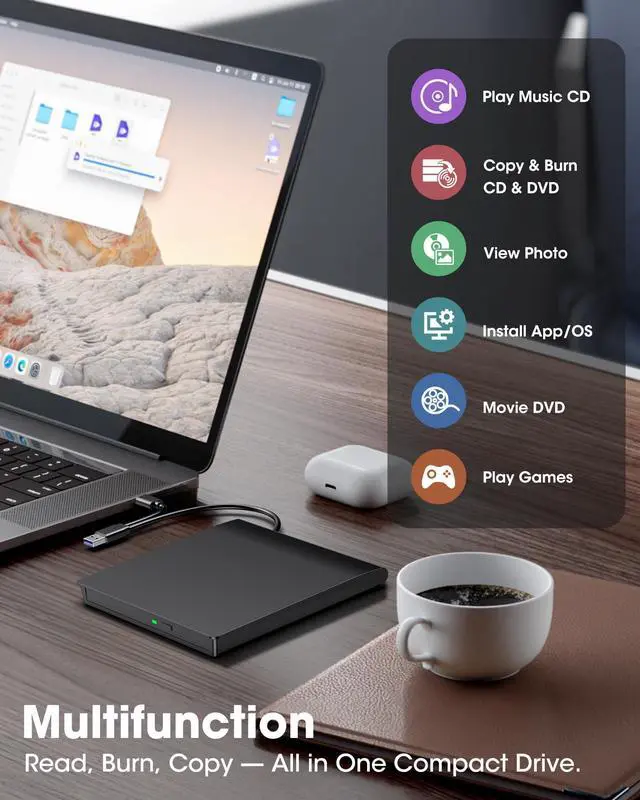 Alt view image 5 of 7 - KEHIPI External CD DVD Drive for Laptop, USB 3.0 Type-C CD DVD Disc Reader Writer Burner, USB-C Portable CD DVD Player for Windows 11/10/7 PC Apple Mac MacBook Linux Computer, RF21-MAS