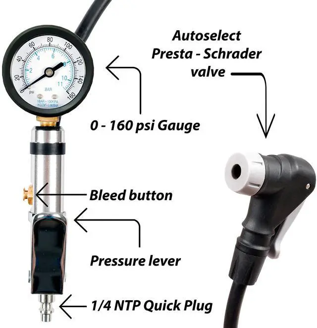 Alt view image 3 of 5 - KEHIPI Universal Bicycle Tire Inflator Gauge with Auto-Select Valve Type - Presta and Schrader Air Compressor Tool