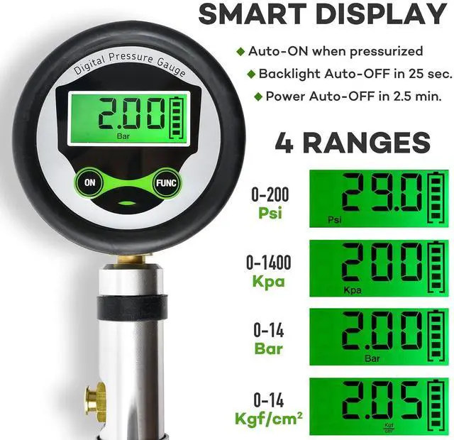 Alt view image 3 of 5 - KEHIPI Digital Bicycle Tire Inflator Gauge with Auto-Select Valve Type - Presta and Schrader Air Compressor Tool