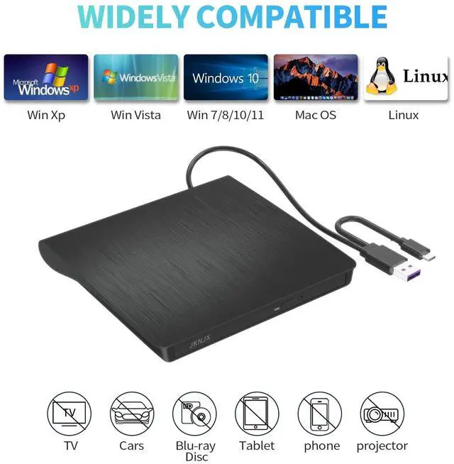 Alt view image 4 of 7 - KEHIPI External DVD Drive,USB 3.0 and Type-C CD DVD Disc Reader Writer Burner Player,Slim and Portable CD DVD +/-RW Optical Drive for PC Laptop Desktop MacBook Mac Windows 7/8.1/10/11 Linux OS Apple