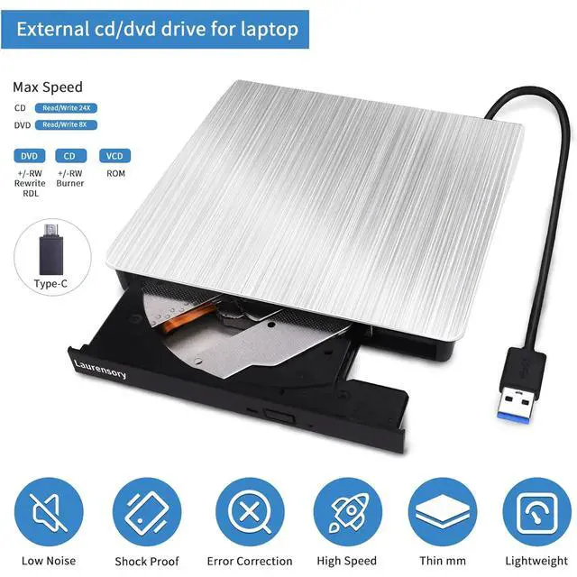 Alt view image 5 of 7 - KEHIPI External DVD Drive USB 3.0 Type-C USB Portable Player for Laptop CD DVD +/-RW Disk Drive CD ROM Burner Writer CD/DVD Burner Compatible with Desktop Windows Linux OS Apple MacBook, Silver