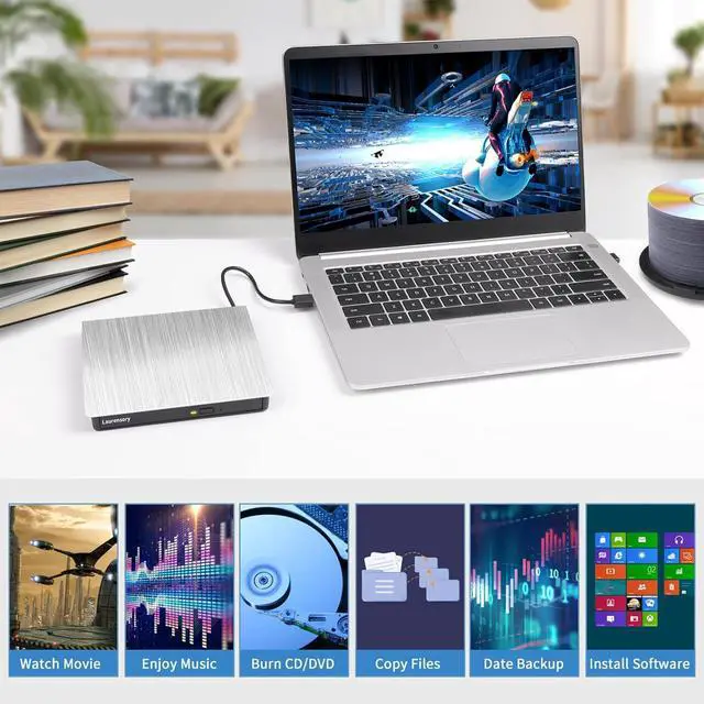 Alt view image 6 of 7 - KEHIPI External DVD Drive USB 3.0 Type-C USB Portable Player for Laptop CD DVD +/-RW Disk Drive CD ROM Burner Writer CD/DVD Burner Compatible with Desktop Windows Linux OS Apple MacBook, Silver