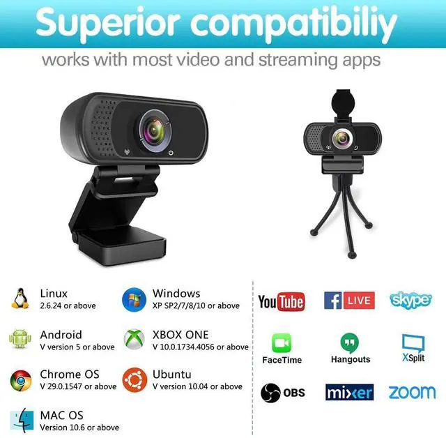 Alt view image 6 of 7 - KEHIPI Webcam 1080p, Wide Angle Web Camera with Microphone, USB External Camera for Computer Monitor MacBook PC Laptop Desktop, HD Face Cam for Streaming