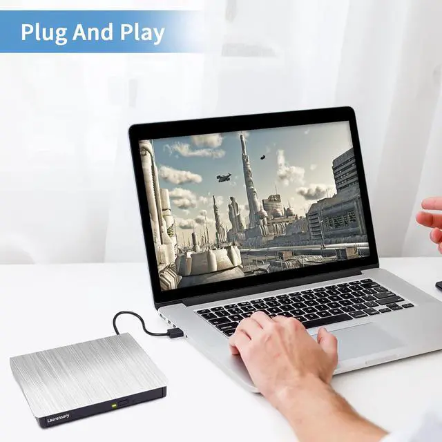 Alt view image 7 of 7 - KEHIPI External DVD Drive USB 3.0 Type-C USB Portable Player for Laptop CD DVD +/-RW Disk Drive CD ROM Burner Writer CD/DVD Burner Compatible with Desktop Windows Linux OS Apple MacBook, Silver