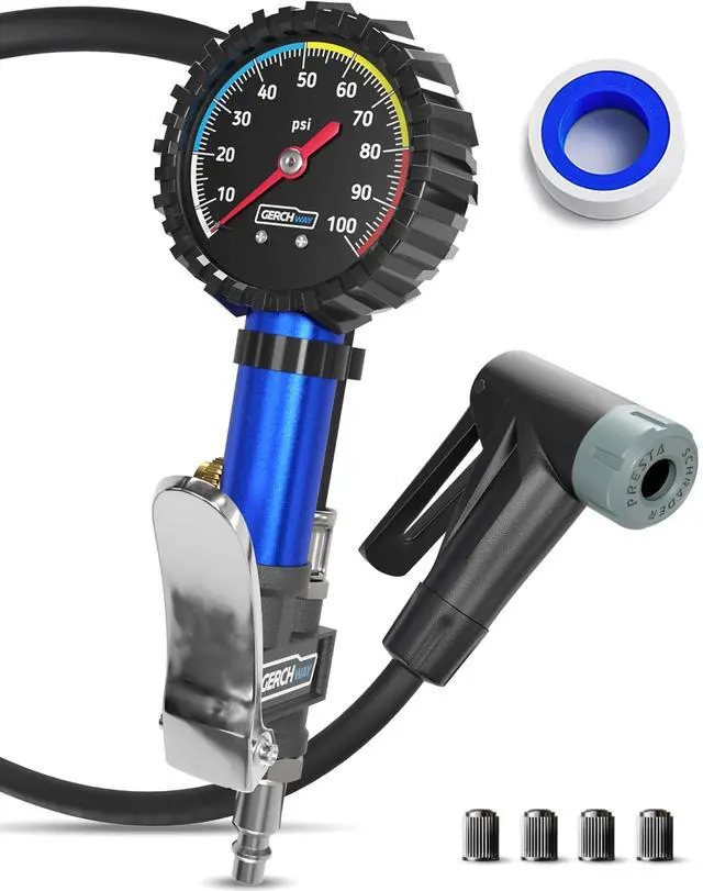 Main image of KEHIPI Presta Valve Air Chuck  Bike Tire Inflator with Pressure Gauge  Bicycle Tire Gauge Schrader to Presta Valve Adapter for Air Compressor
