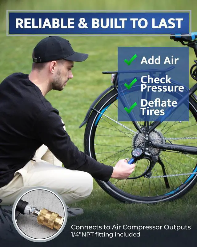 Alt view image 2 of 7 - KEHIPI Presta Valve Air Chuck  Bike Tire Inflator with Pressure Gauge  Bicycle Tire Gauge Schrader to Presta Valve Adapter for Air Compressor