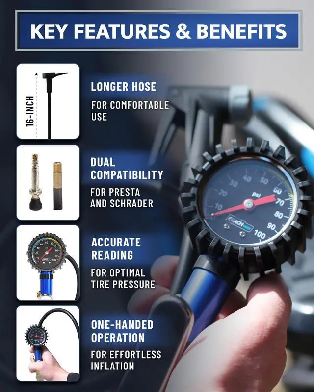 Alt view image 3 of 7 - KEHIPI Presta Valve Air Chuck  Bike Tire Inflator with Pressure Gauge  Bicycle Tire Gauge Schrader to Presta Valve Adapter for Air Compressor