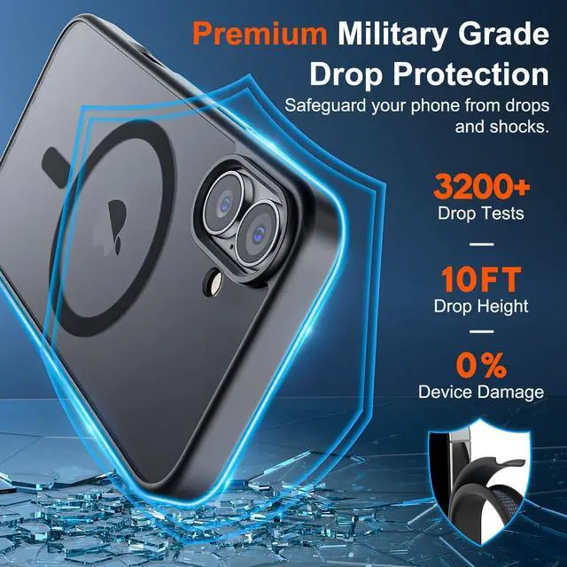 Alt view image 3 of 7 - SOEWIOU Magnetic for iPhone 17 Case (Compatible with MagSafe)(Military Grade Drop Protection) Translucent Matte Shockproof with Anti-Fingerprint Phone Cover,Black