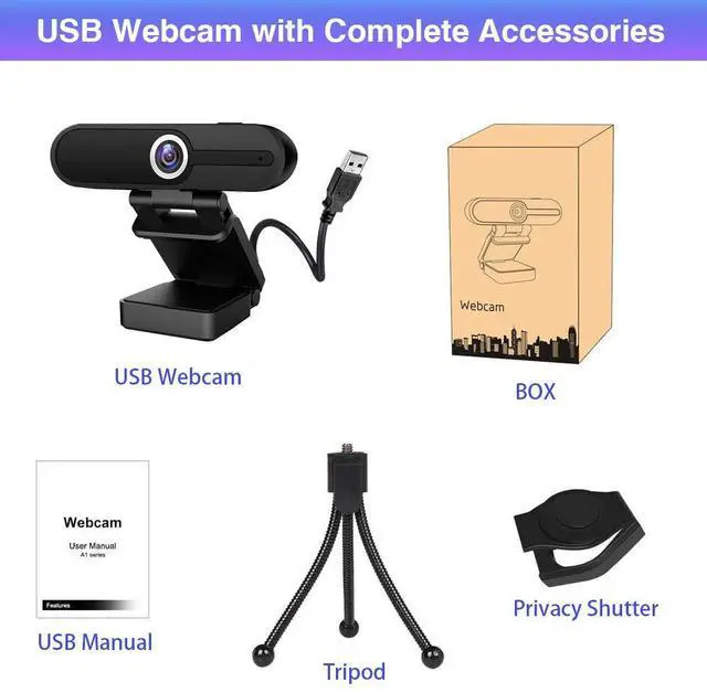 Alt view image 7 of 7 - KEHIPI 4K Webcam with Microphone and Tripod, USB Web Camera for PC and Laptop, 8MP Widescreen for Video Calling, Recording, Streaming and Conference
