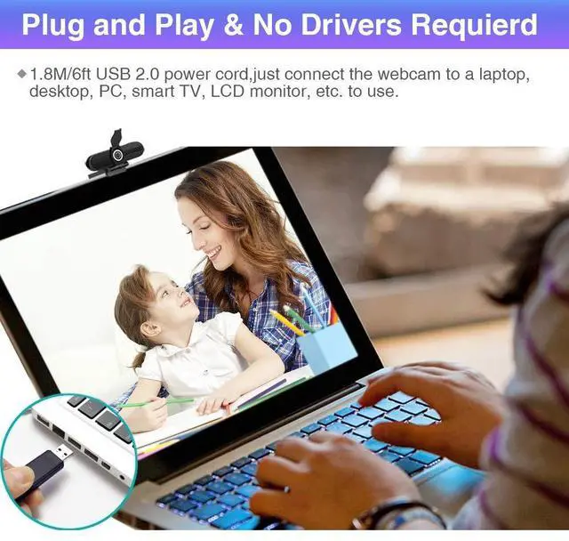 Alt view image 5 of 7 - KEHIPI 4K Webcam with Microphone and Tripod, USB Web Camera for PC and Laptop, 8MP Widescreen for Video Calling, Recording, Streaming and Conference