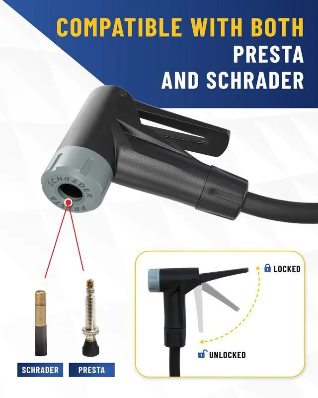 Alt view image 4 of 7 - KEHIPI Presta Valve Air Chuck  Bike Tire Inflator with Pressure Gauge  Bicycle Tire Gauge Schrader to Presta Valve Adapter for Air Compressor