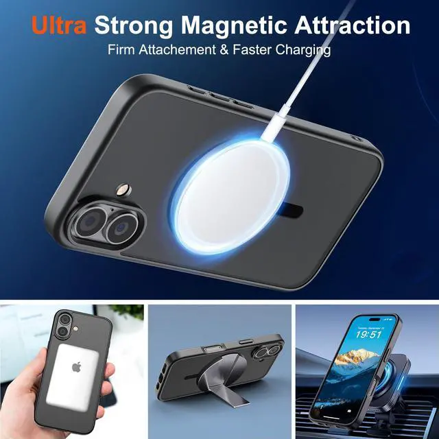 Alt view image 5 of 7 - SOEWIOU Magnetic for iPhone 17 Case (Compatible with MagSafe)(Military Grade Drop Protection) Translucent Matte Shockproof with Anti-Fingerprint Phone Cover,Black