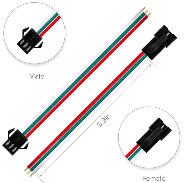 Alt view image 2 of 5 - KEHIPI 20 Pairs JST SM 3 Pin Connectors for WS2812B WS2811 WS2812 WS2814 SK6812 FOCB CCT LED Strip Female Male 15cm 22awg Wire (Pack of 2)